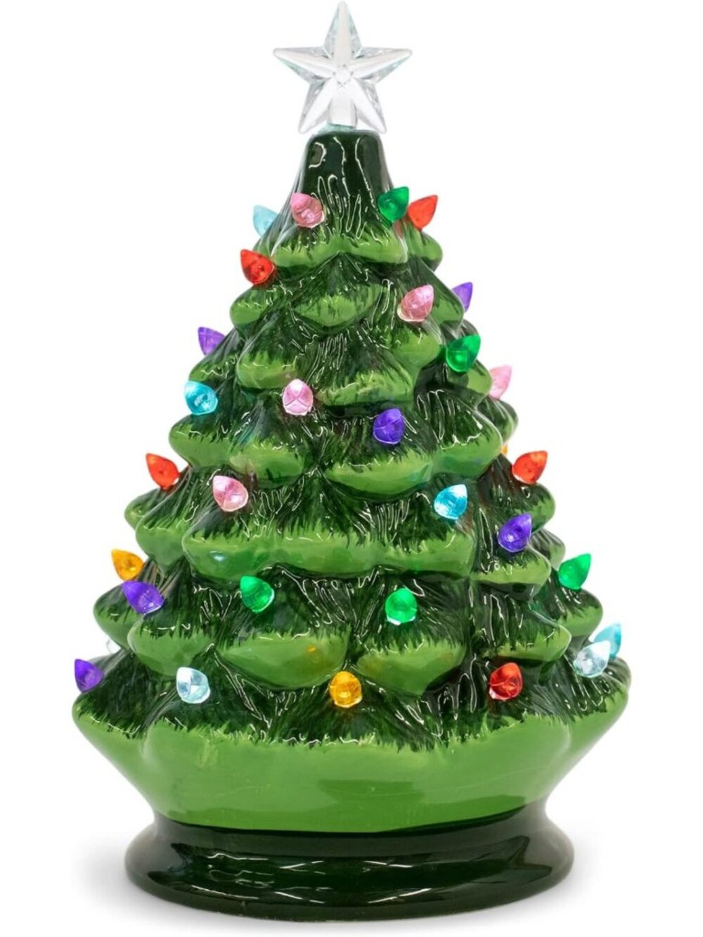 Vintage Green Lighted Ceramic Christmas Tree with Timer - 8 Inch Holiday Decor